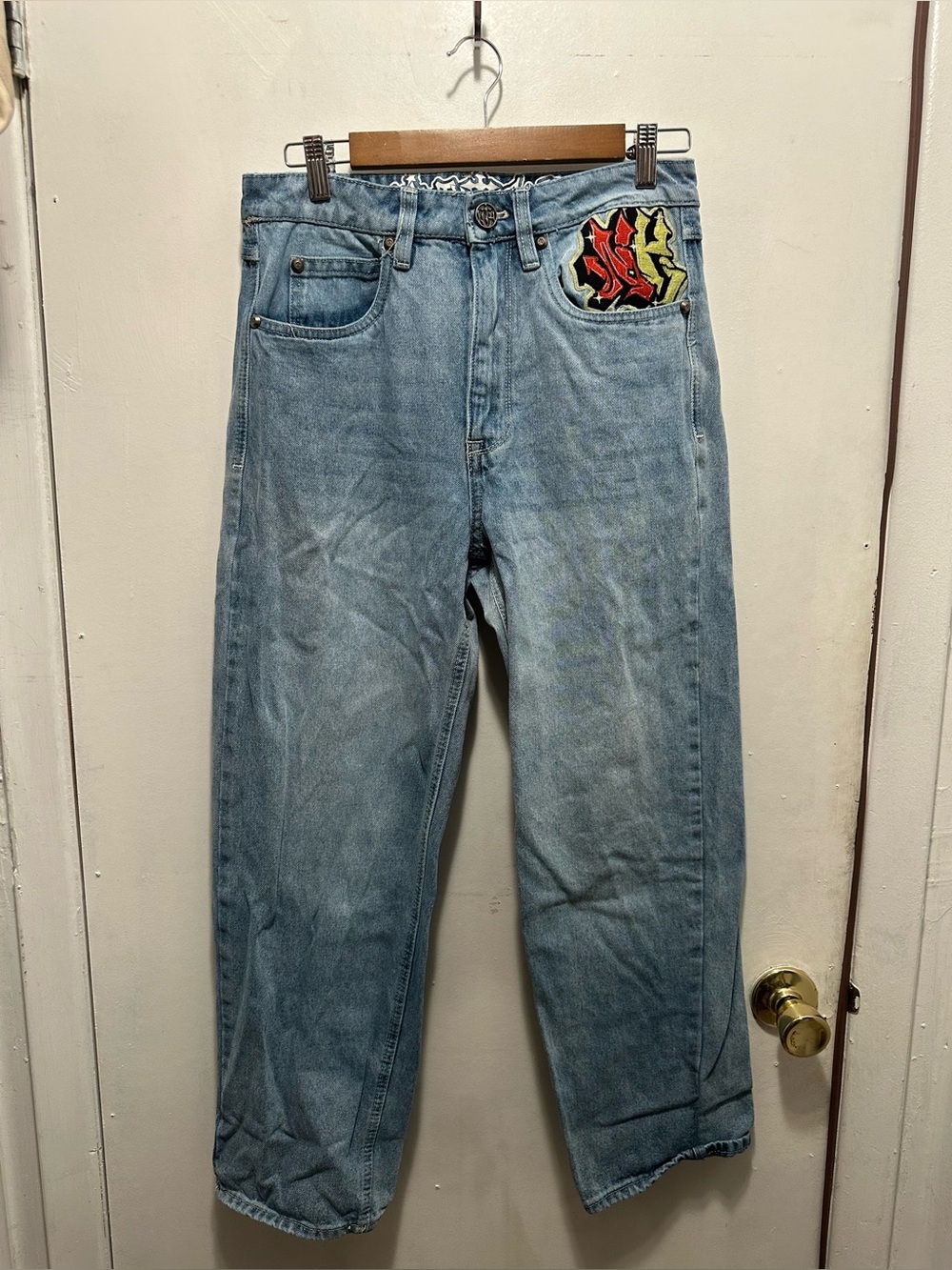 Ambush 28 Men’s Baggy Embroidered Jeans Blue Size 30 Y2K Streetwear